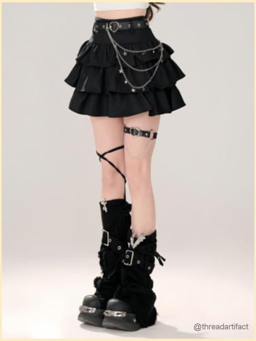 Gothic Lolita Mini Skirt Harajuku Y2K Layered Ruffled High Waist A-Line - Picture 5 of 7